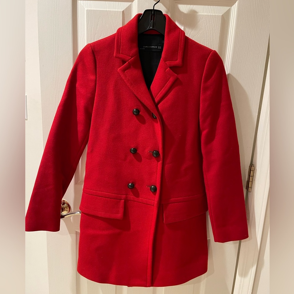 90% New Zara women double breasted red coat size XS